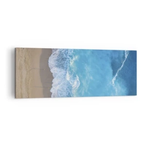 Impression sur toile - Image sur toile - Une vue plongeante sur la plage et les vagues de la mer - 140x50cm - La force du bleu - Décoration murale moderne pour le salon et la chambre ARTTOR