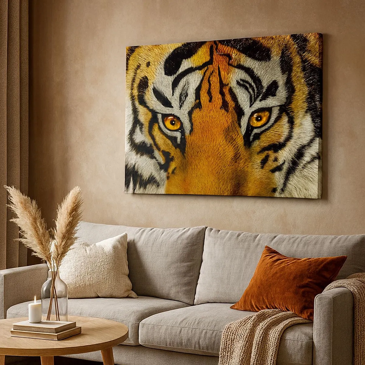 Impression sur toile - Image sur toile - Portrait en gros plan d'un tigre au regard intense - 70x50cm - Terrible et beau - Décoration murale moderne pour le salon et la chambre ARTTOR