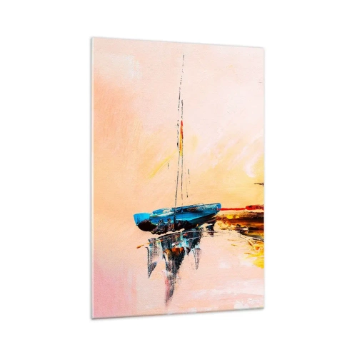 Impression sur verre - Image sur verre - Bateaux colorés sur une eau calme au coucher du soleil - 70x100cm - Soirée à la marina - Décoration murale moderne pour le salon et la chambre ARTTOR