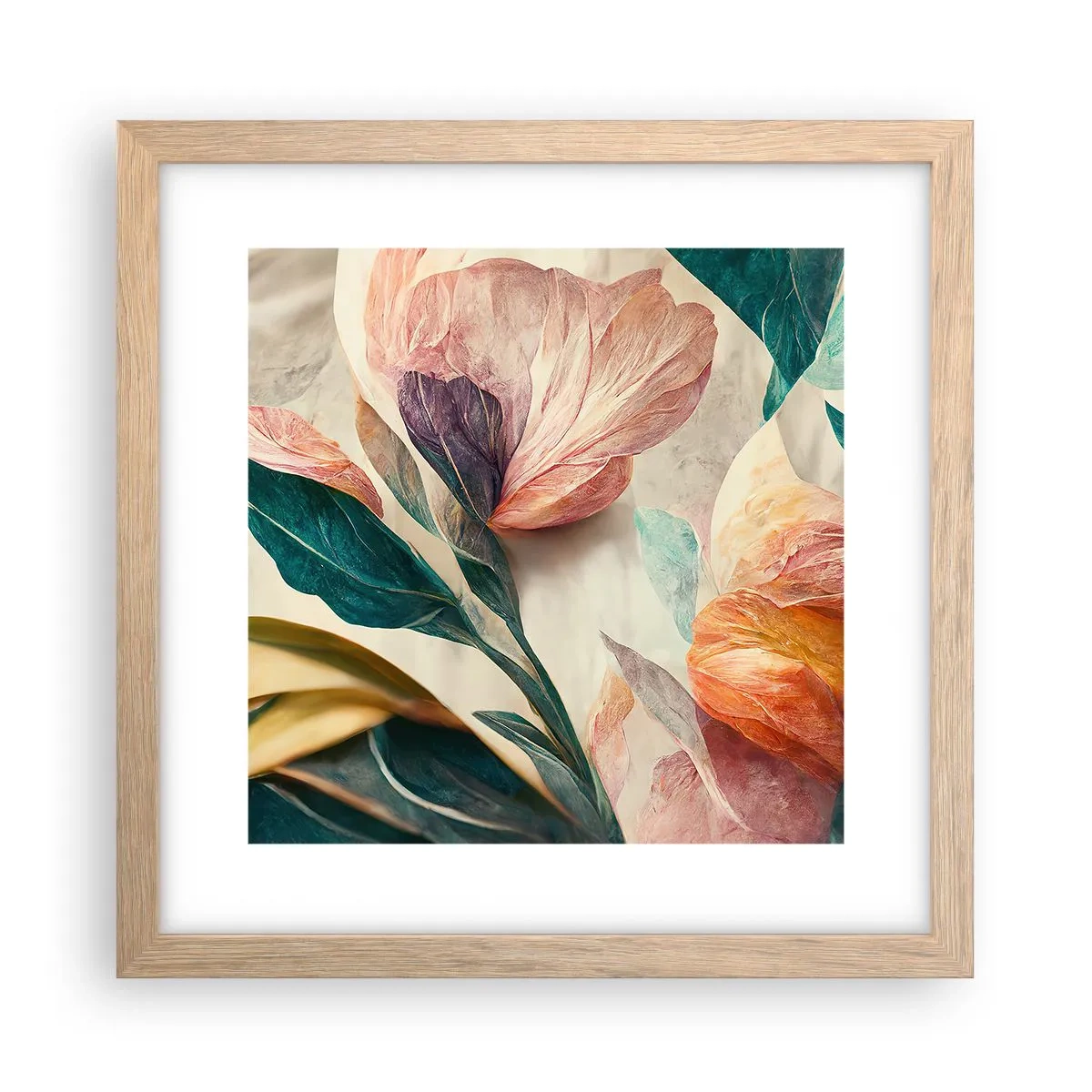 Affiche dans un chêne clair - Poster - Fleurs des îles du sud - 30x30 cm