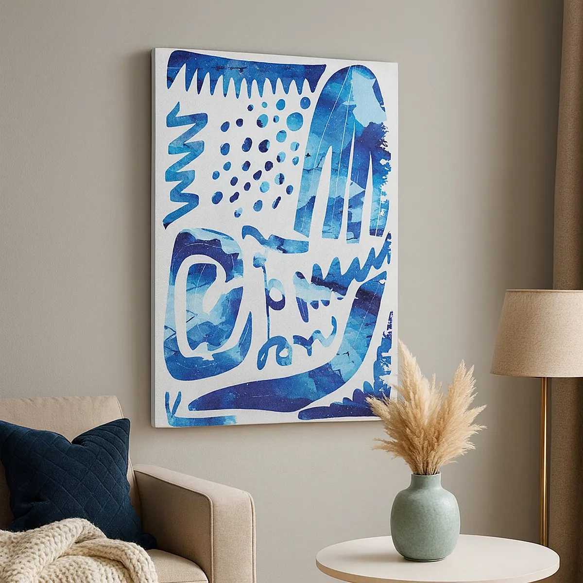 Impression sur toile - Image sur toile - Motif abstrait dans les tons de bleu - 50x70cm - Retour aux racines - Décoration murale moderne pour le salon et la chambre ARTTOR