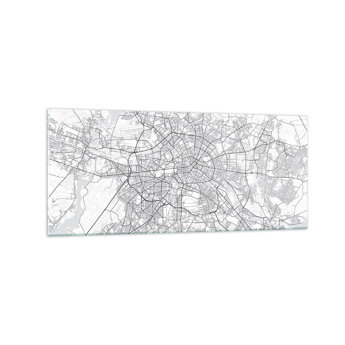 Impression sur verre - Image sur verre - Carte détaillée de la ville en noir et blanc - 120x50cm - Fleur de Berlin - Décoration murale moderne pour le salon et la chambre ARTTOR