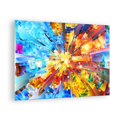 Impression sur verre - Image sur verre - Une explosion abstraite de couleurs dans une composition géométrique dynamique. - 70x50cm - In medias res - Décoration murale moderne pour le salon et la chambre ARTTOR