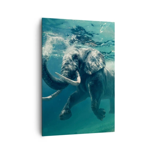 Impression sur toile - Image sur toile - Un éléphant nageant sous l'eau dans les profondeurs turquoise - 70x100cm - Tout le monde aime nager - Décoration murale moderne pour le salon et la chambre ARTTOR