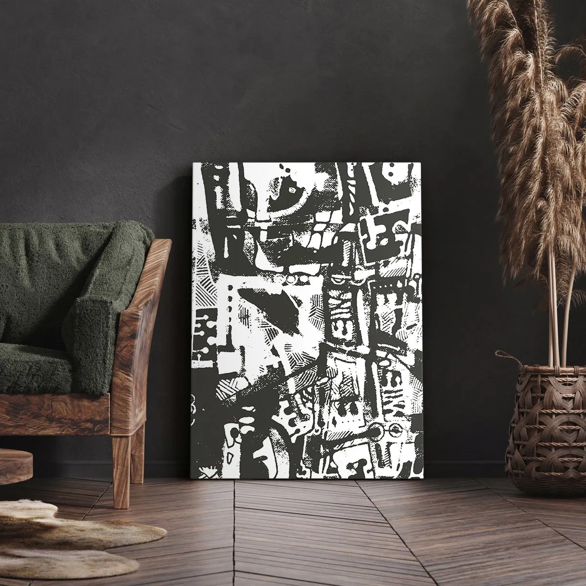 Impression sur toile - Image sur toile - Motif rétro monochrome abstrait - 80x120cm - Ordre ou chaos? - Décoration murale moderne pour le salon et la chambre ARTTOR