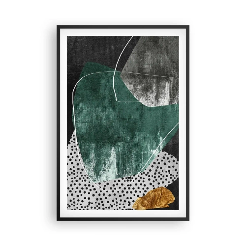 Affiche dans un cadre noir - Poster - Abstraction colorée avec feuille d'or - 61x91 cm