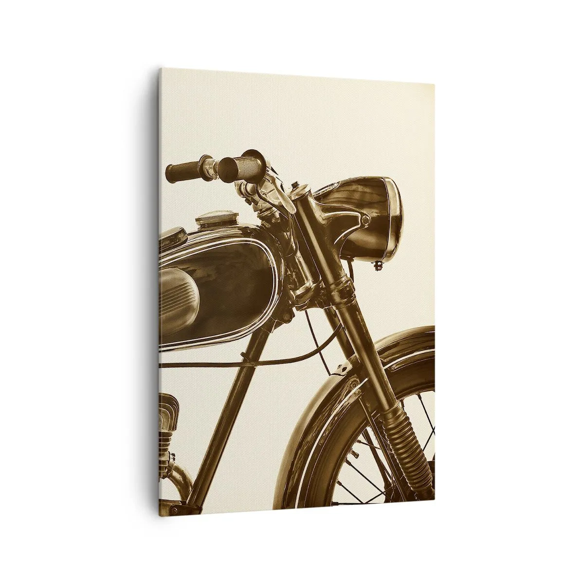 Impression sur toile - Image sur toile - Une moto rétro vintage sur fond clair - 70x100cm - Nostalgie du classique - Décoration murale moderne pour le salon et la chambre ARTTOR