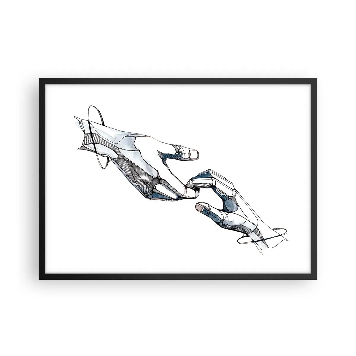 Affiche dans un cadre noir - Poster - Représentation artistique d'une main dans une forme minimaliste et géométrique - 70x50cm - Un bon geste - Décoration murale moderne pour le salon et la chambre ARTTOR