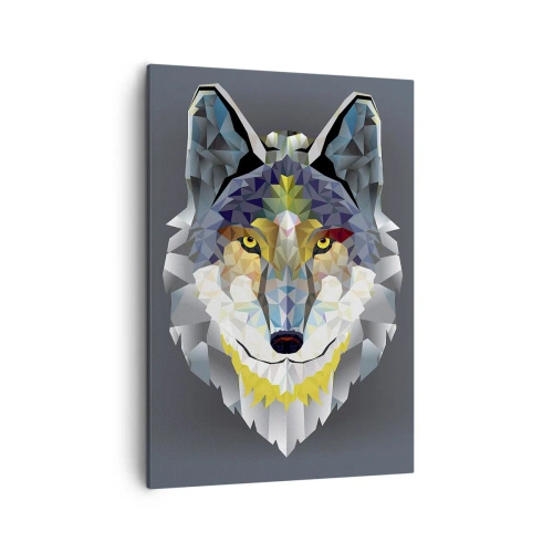 Impression sur toile - Image sur toile - Image géométrique d'un loup sur fond gris - 50x70cm - On parle du loup - Décoration murale moderne pour le salon et la chambre ARTTOR
