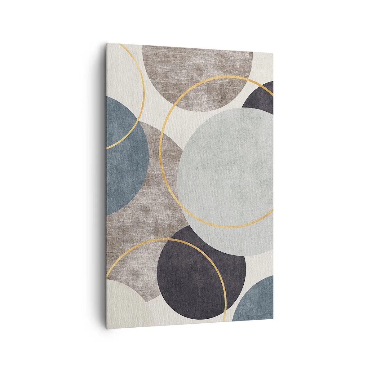 Impression sur toile - Image sur toile - Cercles géométriques dans les tons de gris, bleu et or - 80x120cm - Cercles sur cercles - Décoration murale moderne pour le salon et la chambre ARTTOR