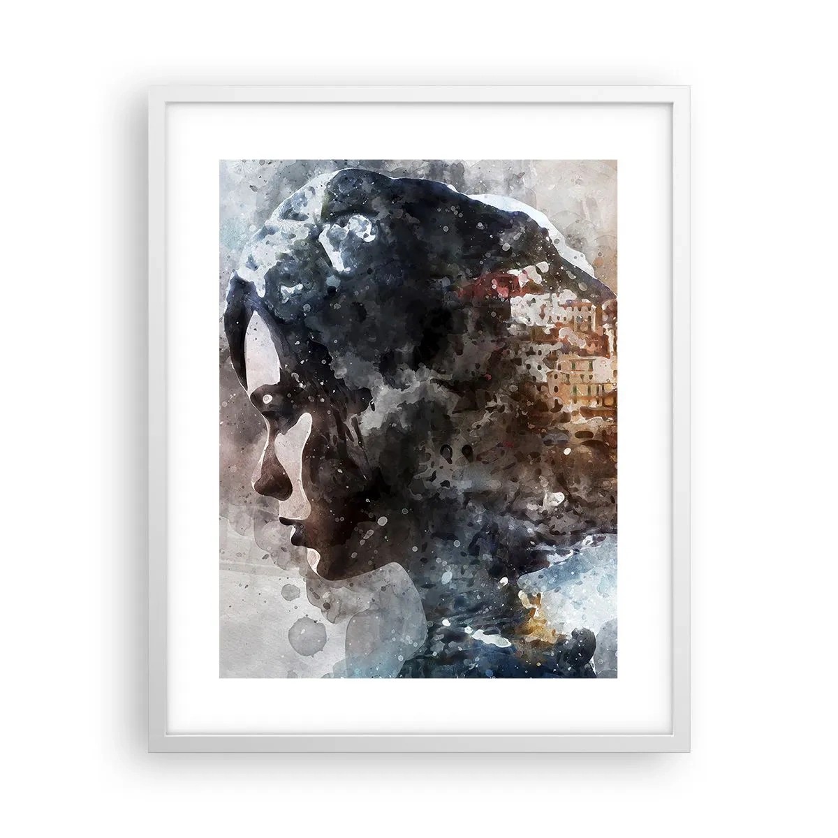 Affiche dans un cadre blanc - Poster - L'histoire d'une fille avec une ville en arrière-plan - 40x50 cm