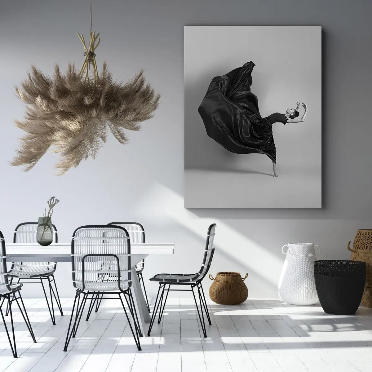 Impression sur toile - Image sur toile - Une danseuse élégante en robe noire en mouvement - 80x120cm - Musique ailées - Décoration murale moderne pour le salon et la chambre ARTTOR