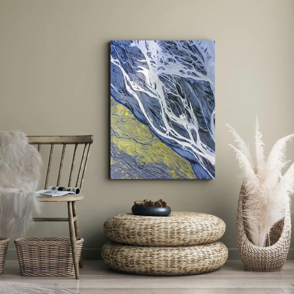 Impression sur toile - Image sur toile - Vue aérienne abstraite des lits de rivières sinueux - 50x70cm - Peintures rupestres de la nature - Décoration murale moderne pour le salon et la chambre ARTTOR