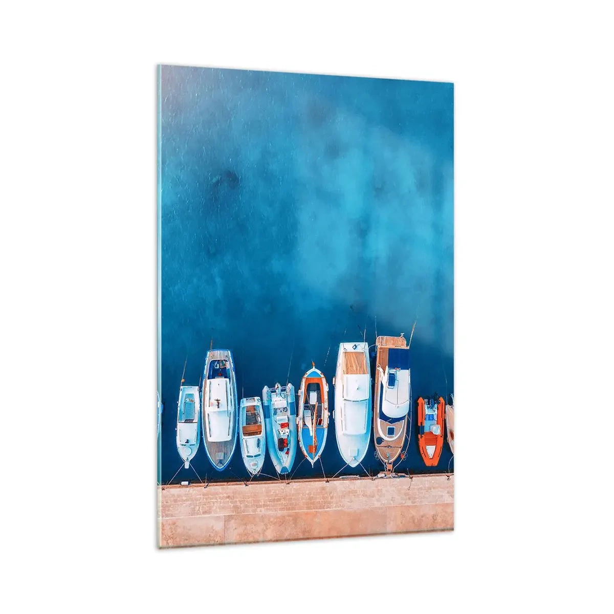 Impression sur verre - Image sur verre - Bateaux amarrés au rivage contre l'eau bleue - 80x120cm - En une seule fois - Décoration murale moderne pour le salon et la chambre ARTTOR