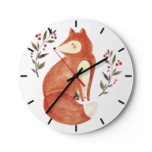Horloge murale - Pendule murale - Illustration d'un renard roux entouré de brindilles avec des baies - 30x30cm - Petit rouquin - Décoration murale moderne pour le salon, la cuisine et la chambre ARTTOR