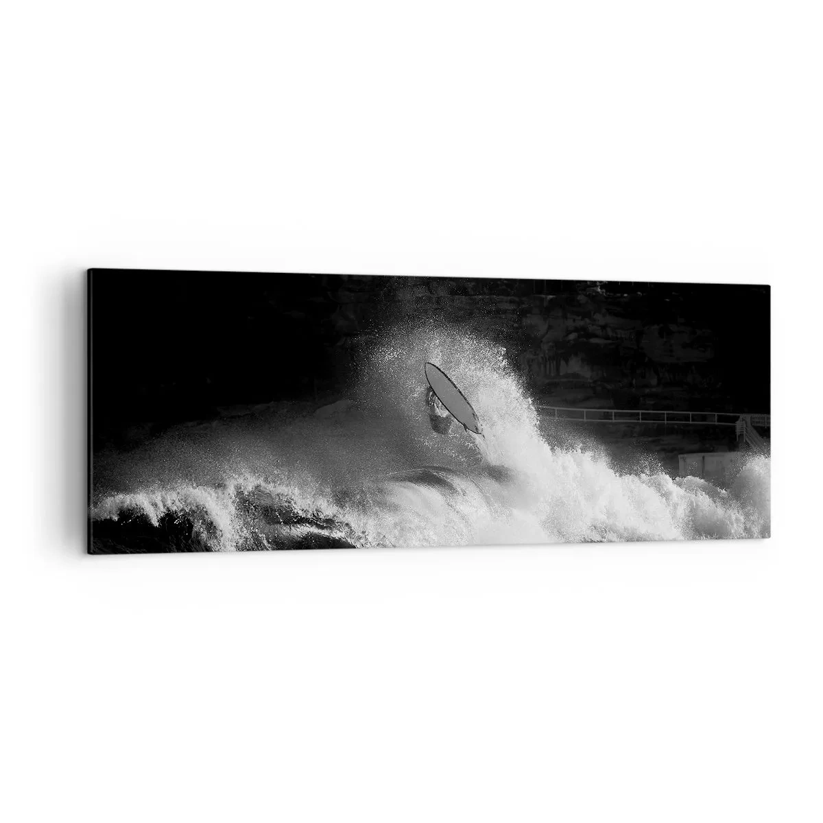 Impression sur toile - Image sur toile - Un surfeur sur une vague en monochrome - 140x50cm - Défi accepté! - Décoration murale moderne pour le salon et la chambre ARTTOR