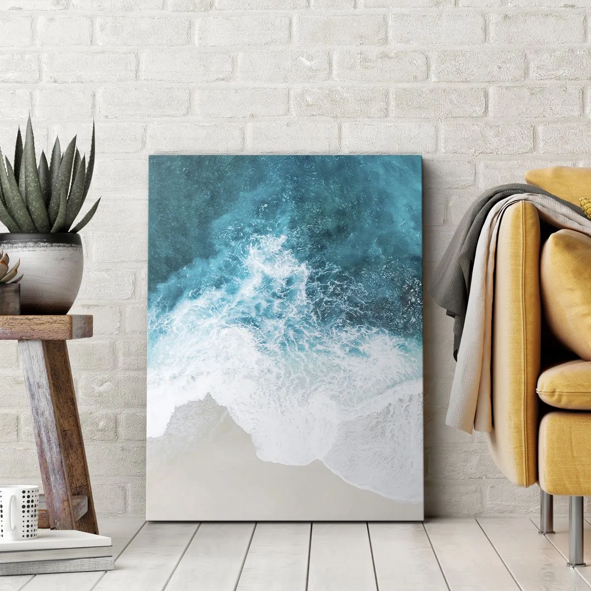 Impression sur toile - Image sur toile - Vagues turquoise de l'océan sur du sable clair - 50x70cm - Caresse naturelle - Décoration murale moderne pour le salon et la chambre ARTTOR
