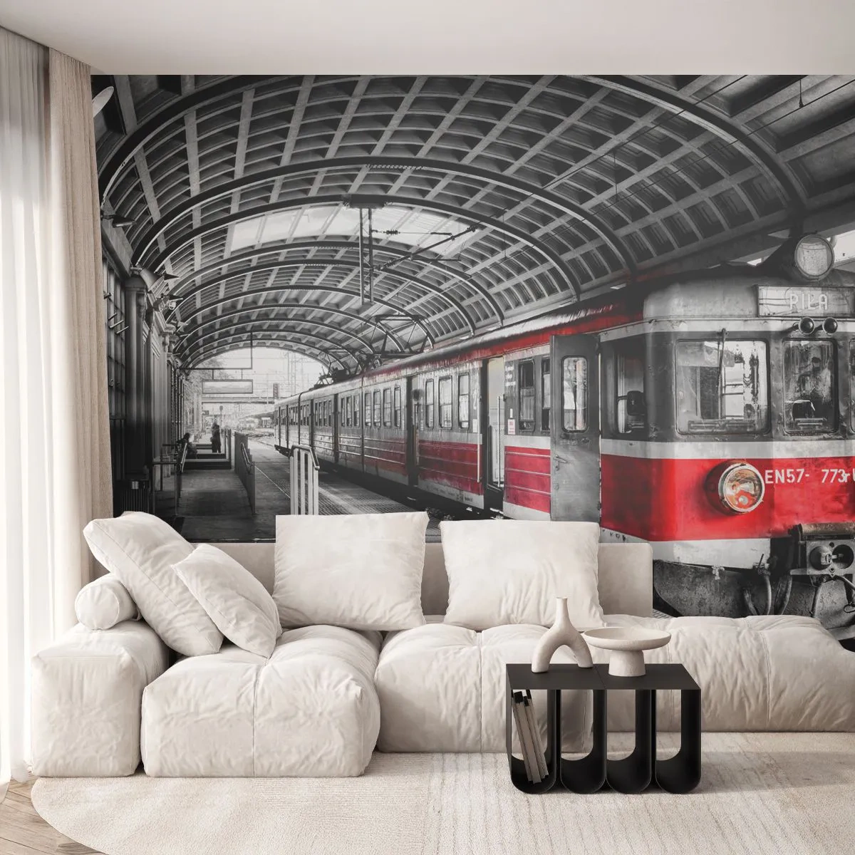 Papier Peint Autocollant Deluxe Sticker - C'est peut-être le voyage de votre vie ? - Train de voyageurs, Gare, Plate-forme - 350x256 cm