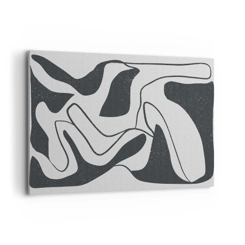 Impression sur toile - Image sur toile - Abstraction en noir et blanc avec des formes organiques - 100x70cm - Amusement de labyrinthe abstrait - Décoration murale moderne pour le salon et la chambre ARTTOR