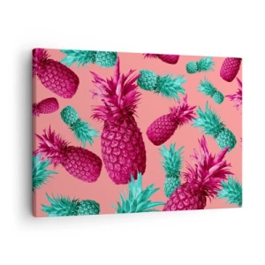 Impression sur toile - Image sur toile - Ananas exotiques aux couleurs roses et turquoise - 70x50cm - La liberté est douce - Décoration murale moderne pour le salon et la chambre ARTTOR