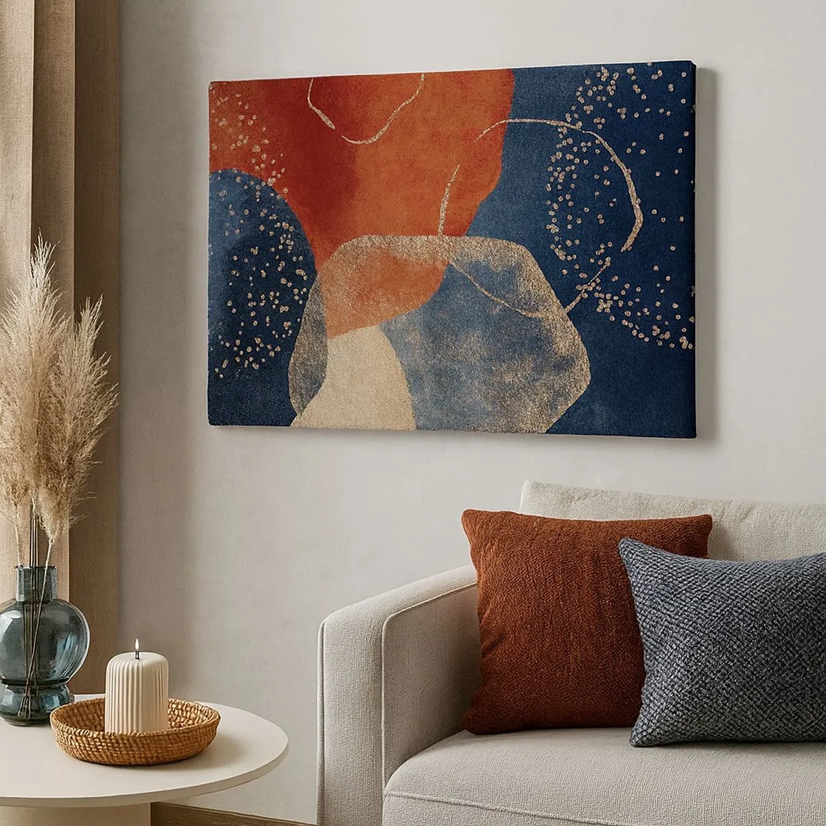 Impression sur toile - Image sur toile - Formes abstraites dans des tons de rouge et de bleu - 70x50cm - La légèreté de l'être - Décoration murale moderne pour le salon et la chambre ARTTOR