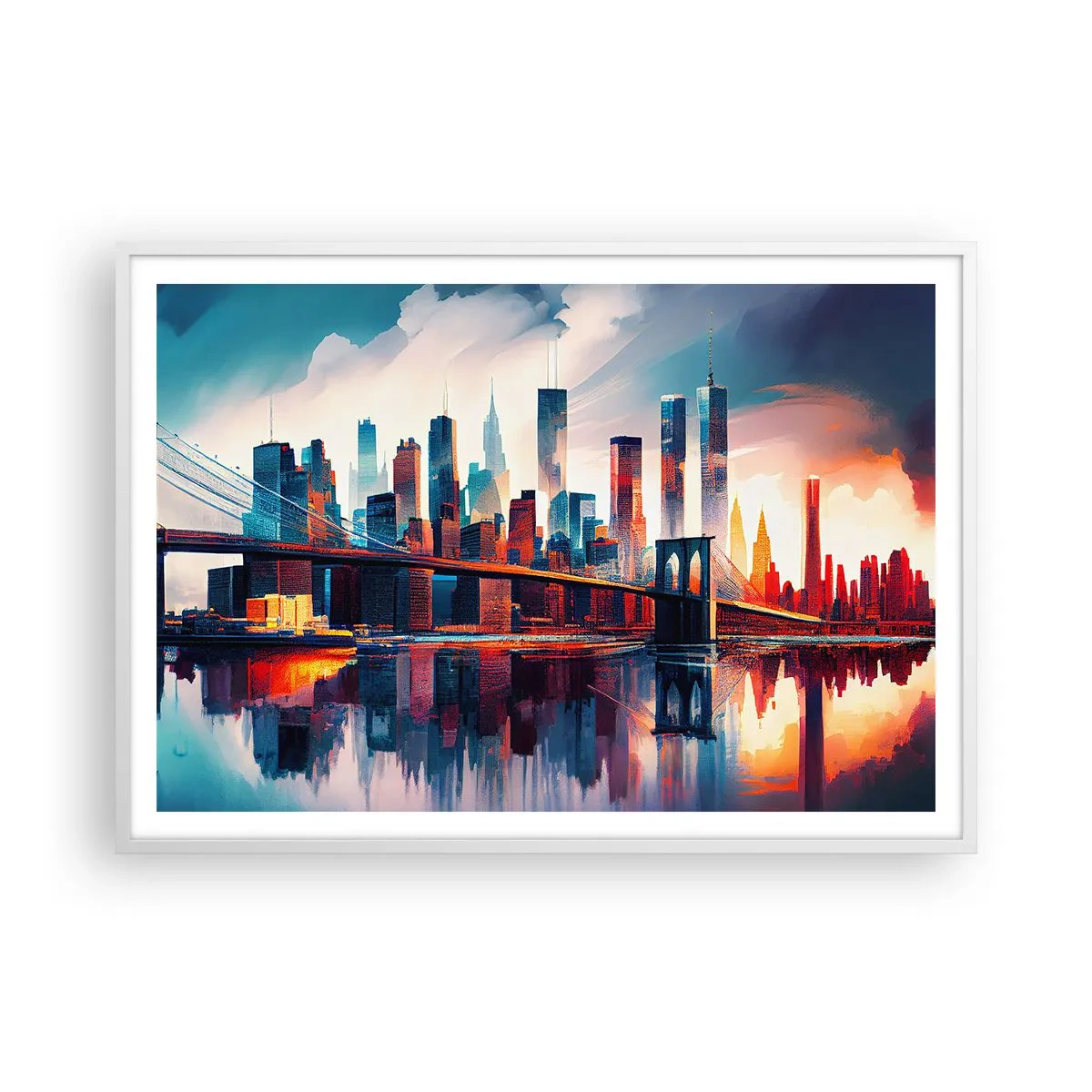Affiche dans un cadre blanc - Poster - New York onirique - 100x70 cm