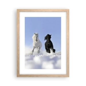 Affiche dans un chêne clair - Poster - Galop noir et blanc - 30x40 cm