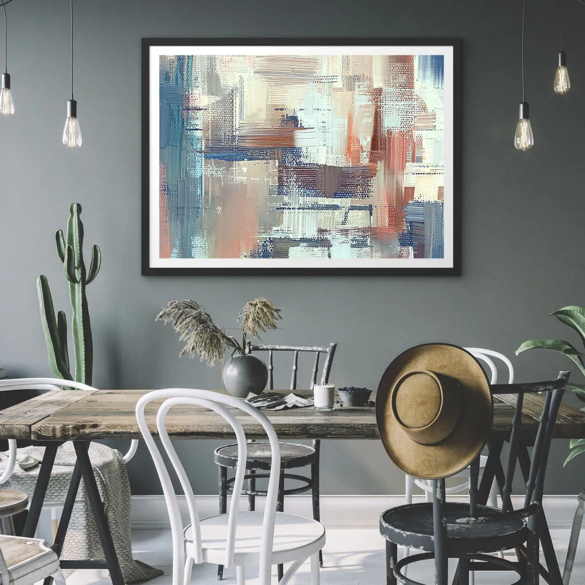 Affiche dans un cadre noir - Poster - Composition abstraite dans les tons de bleu et de beige - 100x70cm - Atteindre la lumière - Décoration murale moderne pour le salon et la chambre ARTTOR