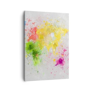 Impression sur toile - Image sur toile - Une carte du monde dans une interprétation aquarelle colorée - 50x70cm - Toutes les couleurs du monde - Décoration murale moderne pour le salon et la chambre ARTTOR