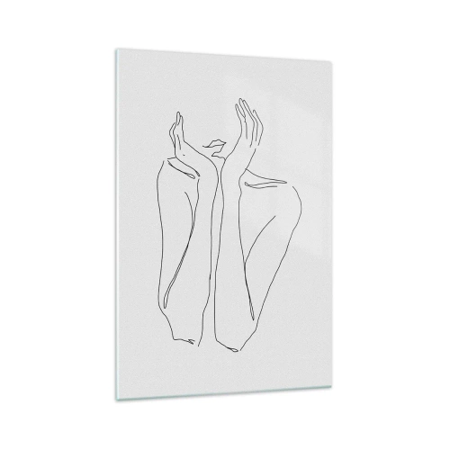 Impression sur verre - Image sur verre - Dessin au trait minimaliste du visage et des mains - 70x100cm - De quoi rêvent les femmes - Décoration murale moderne pour le salon et la chambre ARTTOR