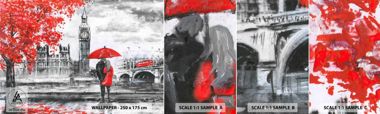 Échantillon De Papier Peint Standard Eco - Amoureux de Londres - Ville, Londres, Couple amoureux - 100x30 cm