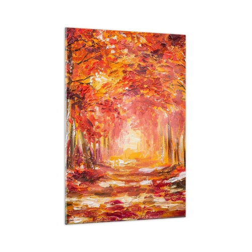 Impression sur verre - Image sur verre - Forêt d'automne aux tons cuivrés et dorés - 70x100cm - Forêt de cuivre - Décoration murale moderne pour le salon et la chambre ARTTOR