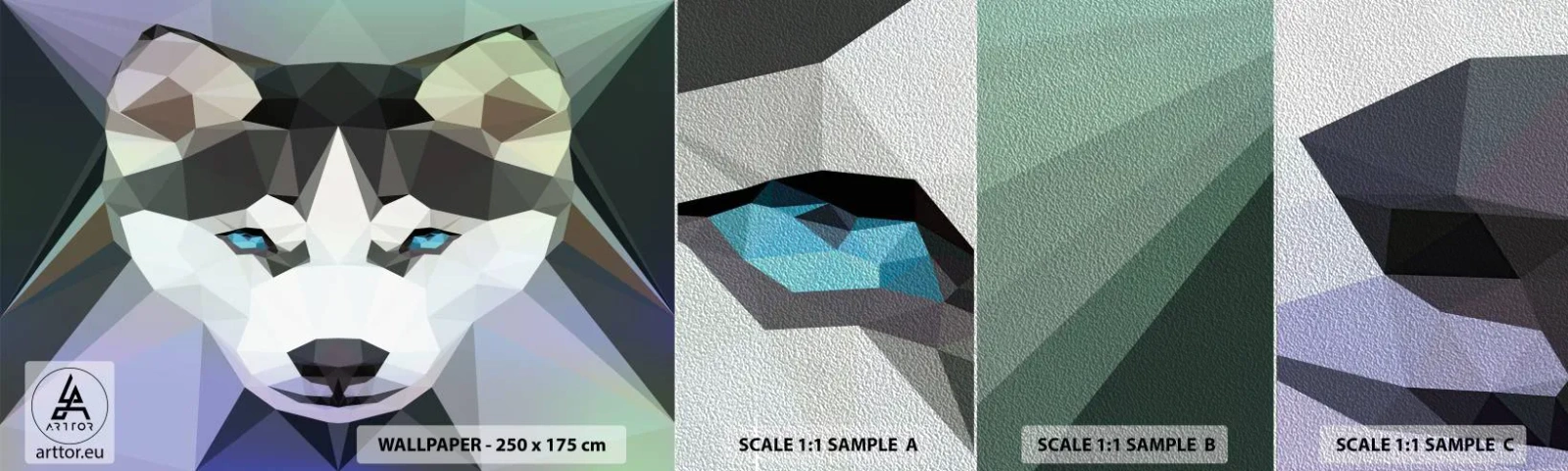 Échantillon de Papier Peint Premium Sand - La mémoire des neiges du nord - Abstraction, Animaux, Loup - 100x30 cm