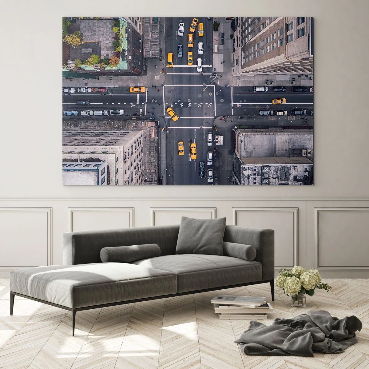 Impression sur verre - Image sur verre - Vue aérienne d'une intersection très fréquentée de la ville - 70x50cm - Un choix simple - Décoration murale moderne pour le salon et la chambre ARTTOR