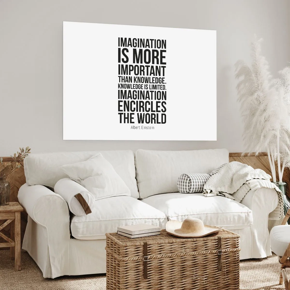 Affiche - Poster - Citation inspirante sur fond blanc en police noire - 100x70cm - Einstein sur le pouvoir de l'imagination - Décoration murale moderne pour le salon et la chambre ARTTOR
