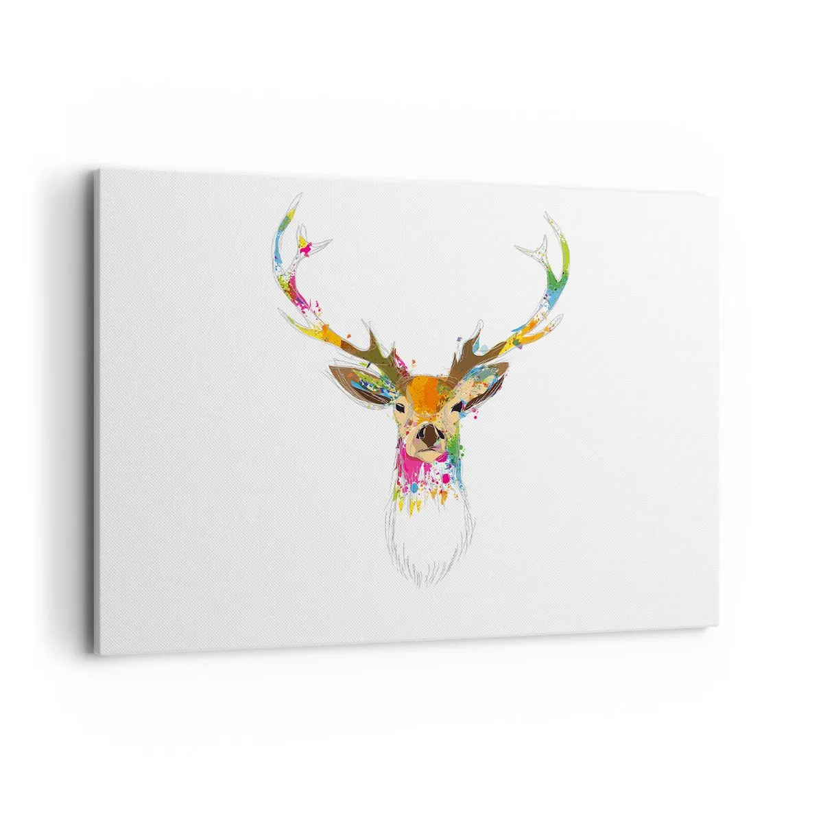 Impression sur toile - Image sur toile - Tête de cerf colorée dans un style artistique - 100x70cm - Un cerf doux baigné de couleur - Décoration murale moderne pour le salon et la chambre ARTTOR