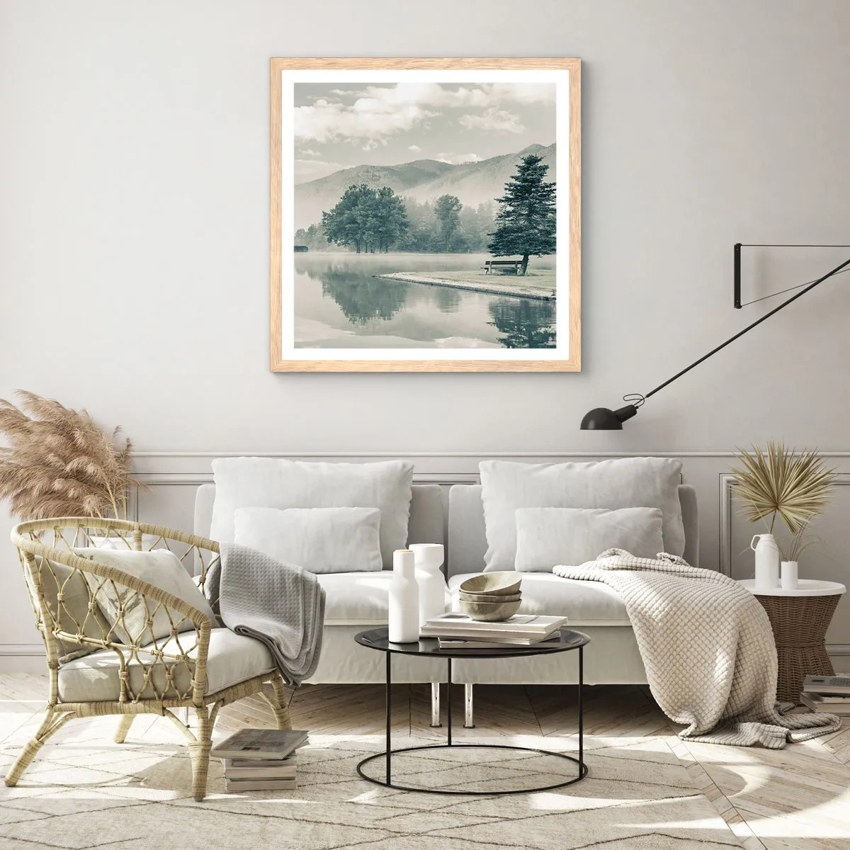 Affiche dans un chêne clair - Poster - Le lac dort encore - 30x30 cm