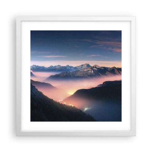Affiche dans un cadre blanc - Poster - Lumière dans les vallées - 40x40 cm