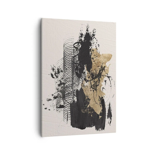 Impression sur toile - Image sur toile - Une peinture abstraite en noir et or avec des lignes et des structures dynamiques. - 50x70cm - Composer avec passion - Décoration murale moderne pour le salon et la chambre ARTTOR