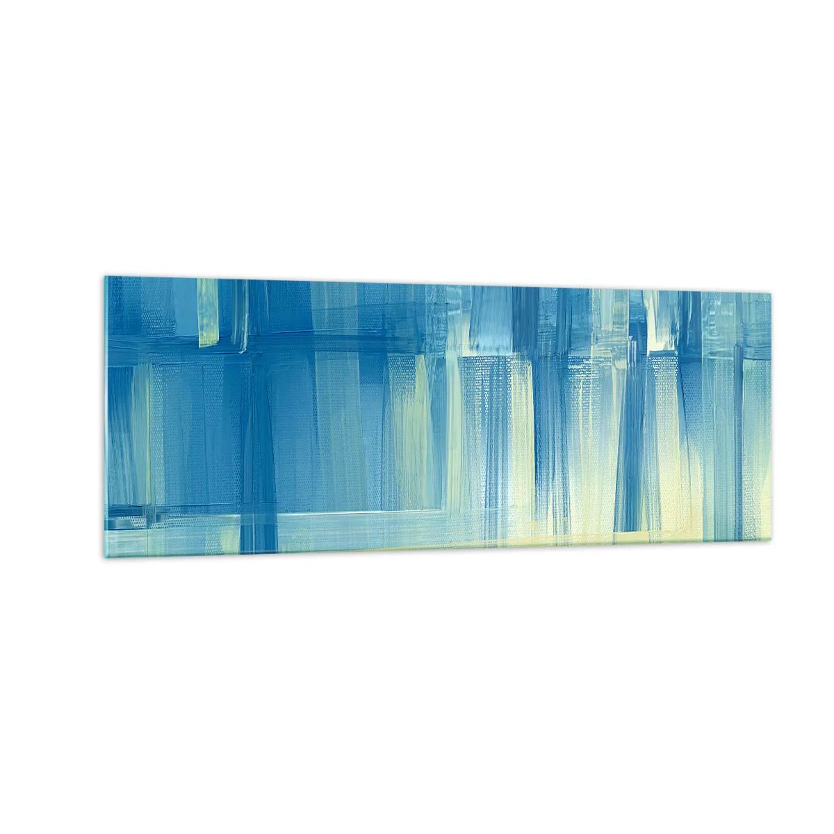 Impression sur verre - Image sur verre - Une peinture abstraite dans des tons turquoise et bleu avec des coups de pinceau géométriques. - 140x50cm - Composition en turquoise - Décoration murale moderne pour le salon et la chambre ARTTOR