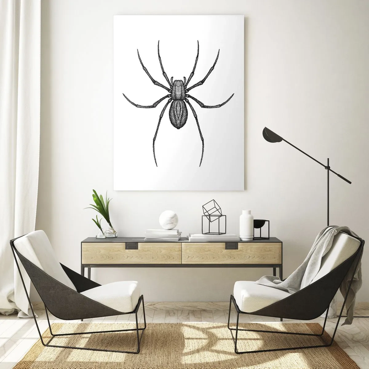Impression sur verre - Image sur verre - Détail d'une araignée sur fond blanc dans un style dessin animé - 70x100cm - Une précision troublante - Décoration murale moderne pour le salon et la chambre ARTTOR