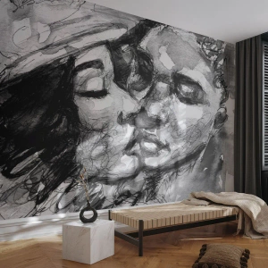 Papier Peint Autocollant Deluxe Sticker - Un moment tendre - Bisous, Amour, Les amoureux - 100x70 cm