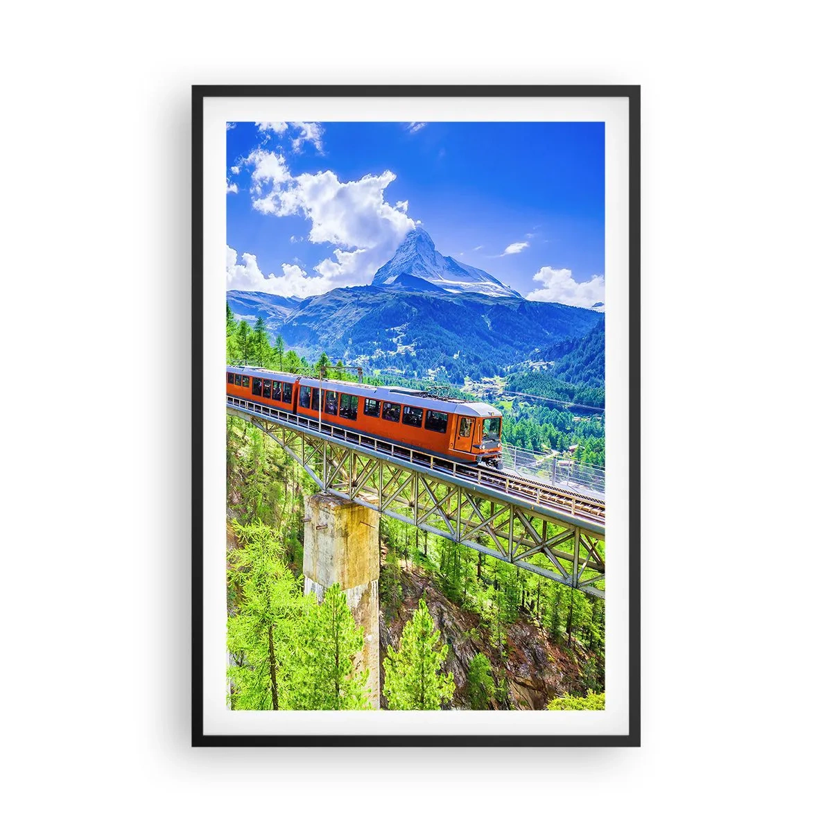 Affiche dans un cadre noir - Poster - Train dans les Alpes - 61x91 cm