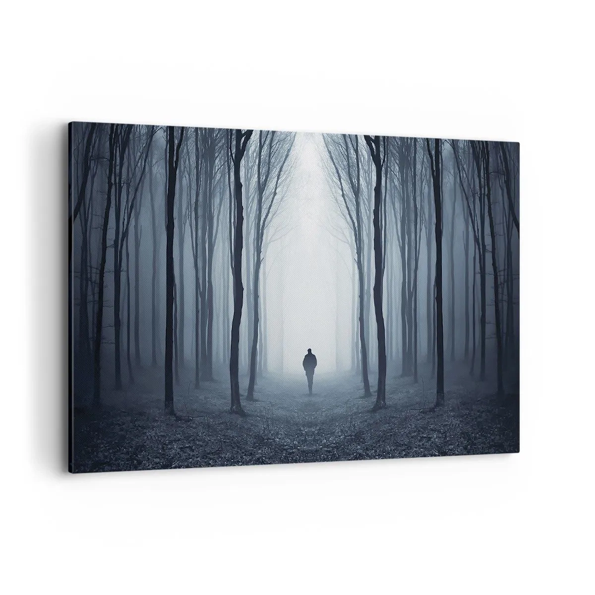 Impression sur toile - Image sur toile - Une silhouette marchant parmi les arbres dans une forêt brumeuse - 100x70cm - Tout est simple et clair - Décoration murale moderne pour le salon et la chambre ARTTOR