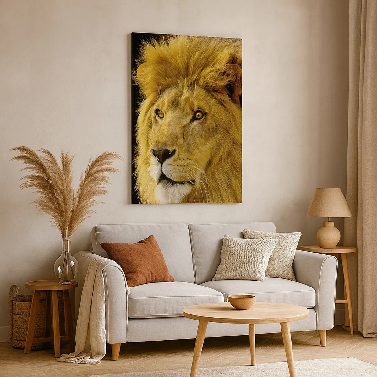 Impression sur toile - Image sur toile - Portrait d'un lion à la crinière majestueuse sur fond sombre - 50x70cm - Portrait de roi - Décoration murale moderne pour le salon et la chambre ARTTOR