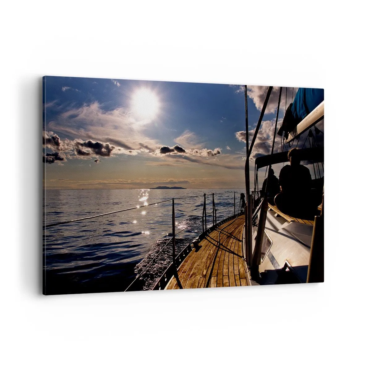 Impression sur toile - Image sur toile - Une croisière en yacht sur la mer au coucher du soleil - 120x80cm - Naviguer vers le soleil - Décoration murale moderne pour le salon et la chambre ARTTOR