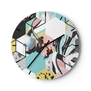 Horloge murale - Pendule murale - Hexagones abstraits aux couleurs pastel - 30x30cm - Hexagones et cubes en six couleurs - Décoration murale moderne pour le salon, la cuisine et la chambre ARTTOR