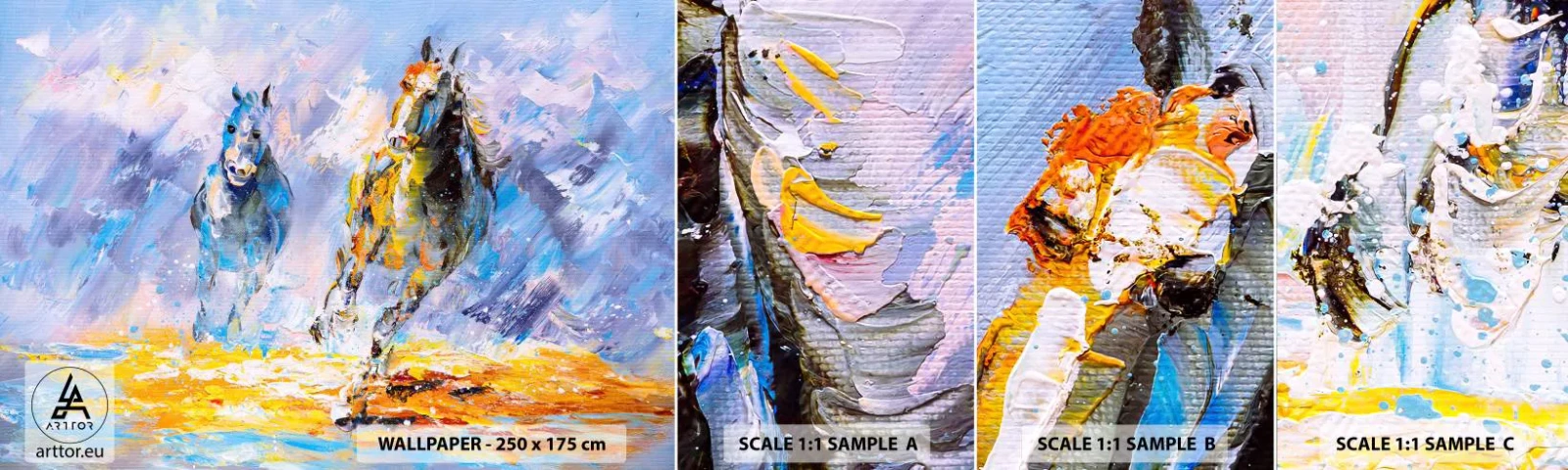 Échantillon De Papier Peint Standard Eco - À travers l'éblouissement du galop - Animaux, Les chevaux, Impressionnisme - 100x30 cm