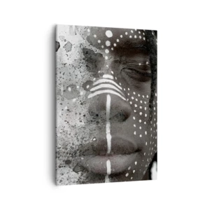 Impression sur toile - Image sur toile - Portrait de visage artistique avec des motifs blancs abstraits - 50x70cm - Découvrez l'esprit primal - Décoration murale moderne pour le salon et la chambre ARTTOR