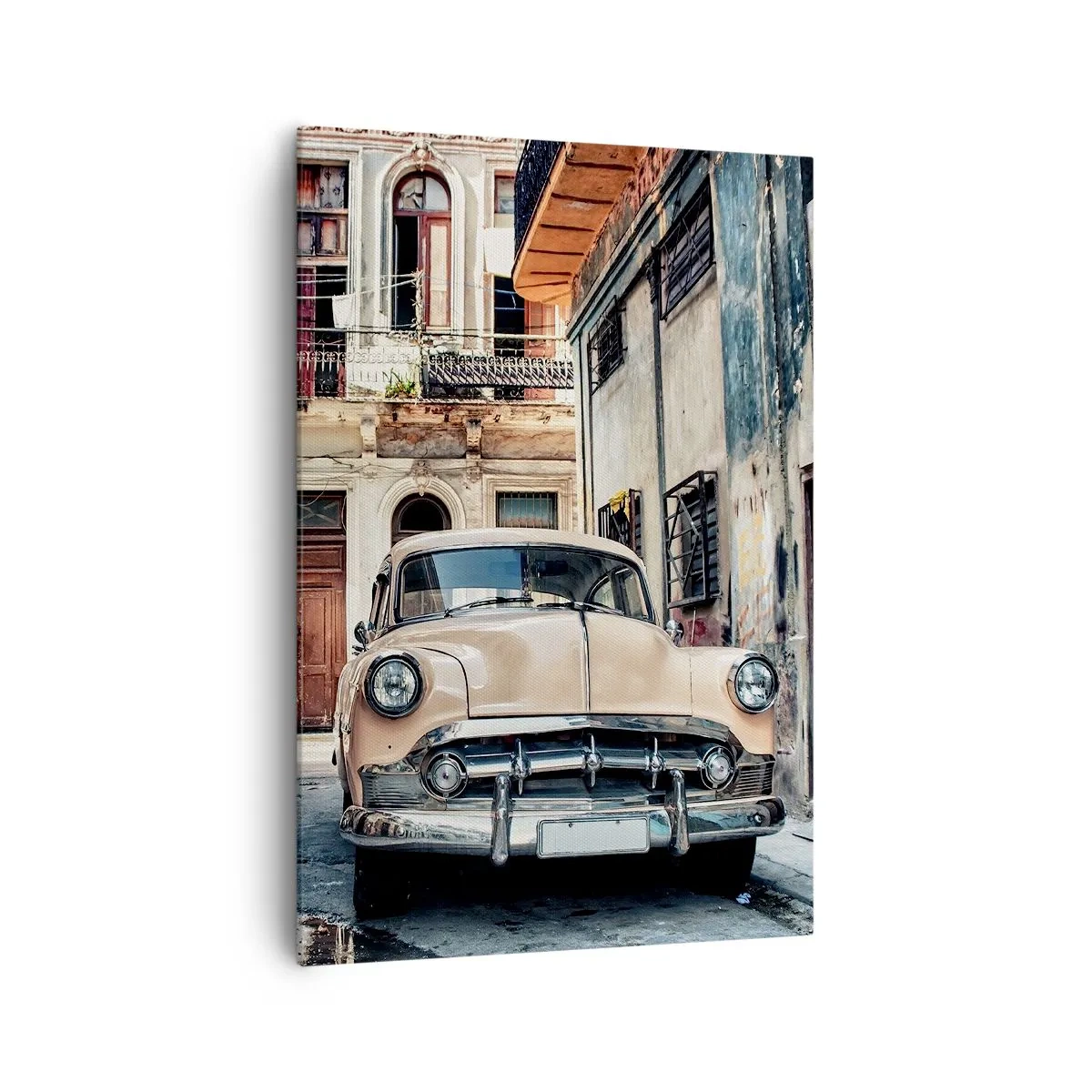 Impression sur toile - Image sur toile - Une voiture classique sur fond d'architecture urbaine - 70x100cm - Sieste à La Havane - Décoration murale moderne pour le salon et la chambre ARTTOR